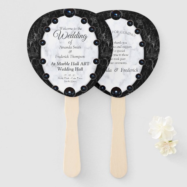 Éventail Sphères opulentes en marbre blanc et noir (Devant et derrière)