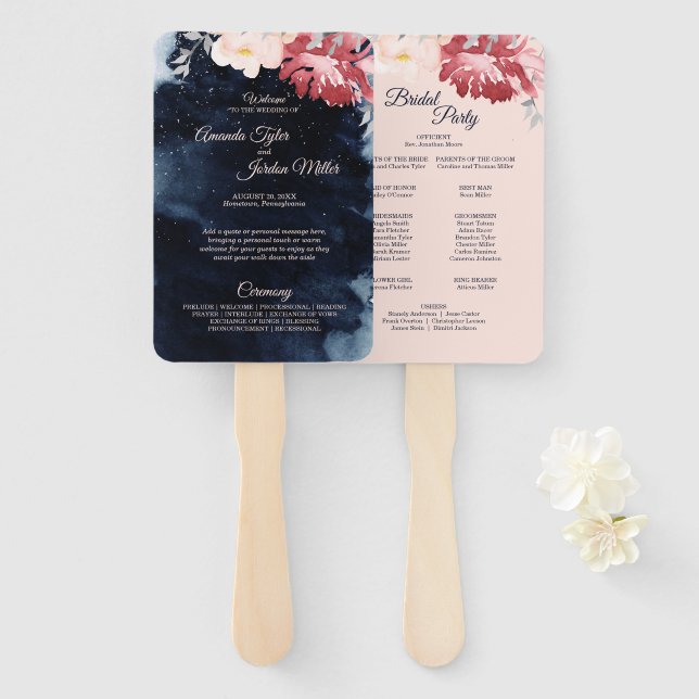 Éventail Starry Night Floral Wedding Programme Ventilateur  (Devant et derrière)