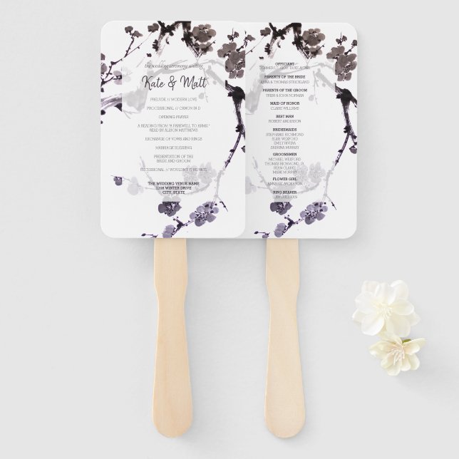 Éventail Sumie de fleur de prune (Devant et derrière)