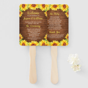 Éventail Sunflower de bois Programme de mariage rustique de