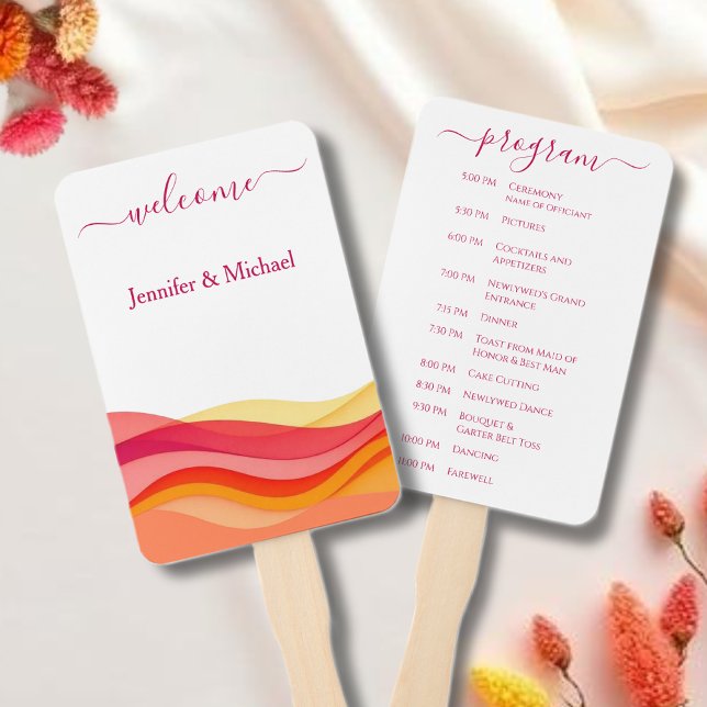 Éventail Sunset Color Waves Wedding Fan Program (Sunset Color Waves Wedding Fan Program )