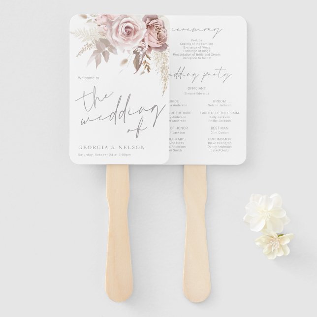 Éventail Superbe Blush Floral Wedding Programme (Devant et derrière)