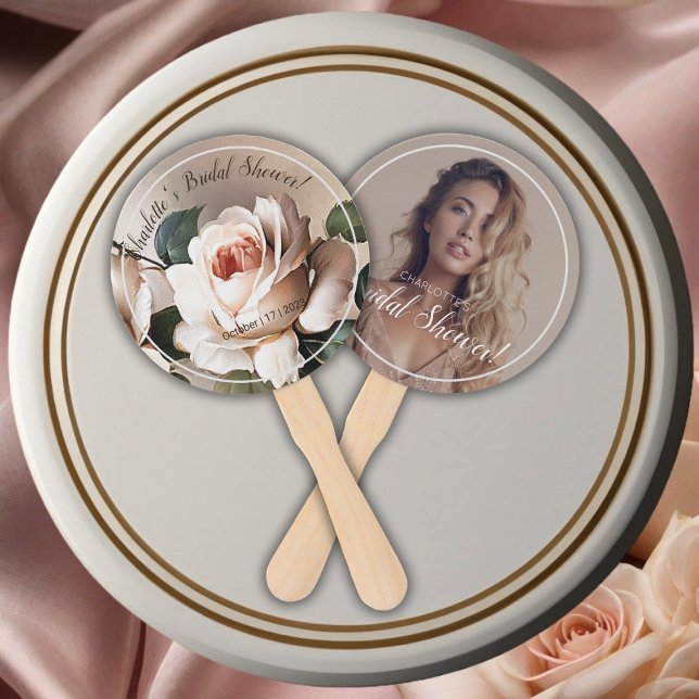 Éventail Superbe Fête des mariées de Rose d'huile beige (Blush Beige Oil Rose Bridal Shower Hand Fan!)