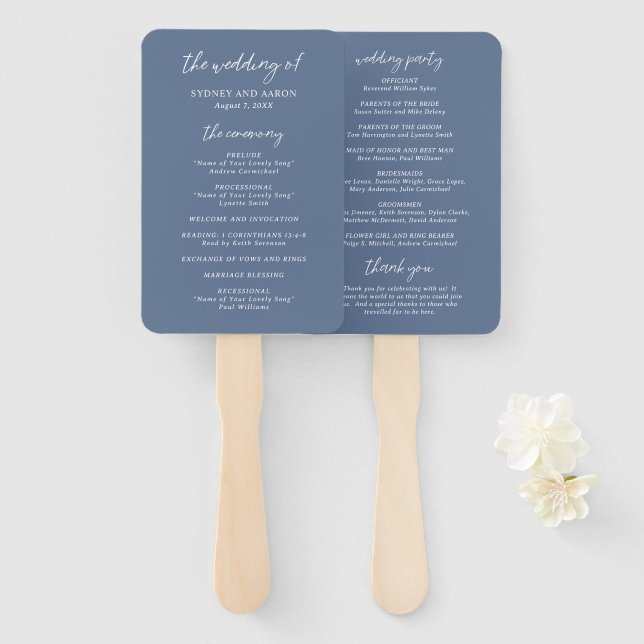 Éventail Sydney Dusty Blue Modern Wedding Programme (Devant et derrière)