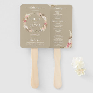 Éventail Taupe Boho Floral Wedding Programme main Ventilate