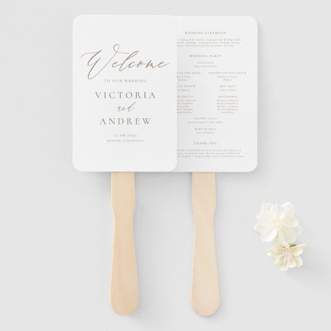 Éventail Taupe Typographie simple Programme de mariage form (Devant et derrière)
