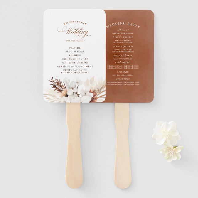 Éventail Terracotta Floral Boho Programme de mariage (Devant et derrière)