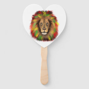 Éventail Tête de lion rasta rouge jaune vert dessin Jamaïqu