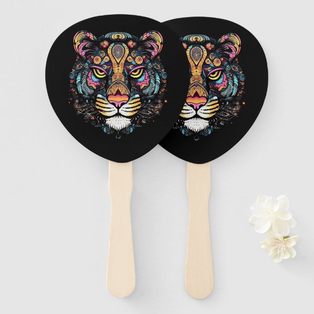 Éventail Tête de tigre  (Devant et derrière)