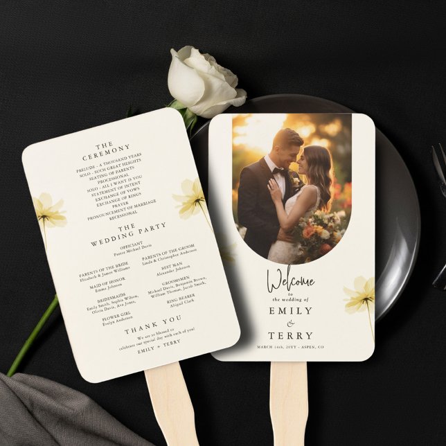 Éventail The Golden Hour Grace Photo Floral Wedding Program (Créateur téléchargé)