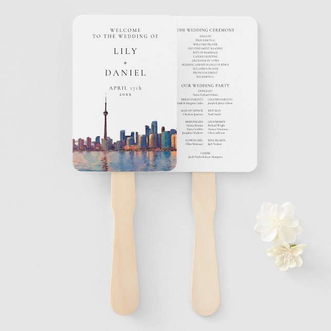 Éventail Toronto Skyline Watercolor Wedding Program (Devant et derrière)