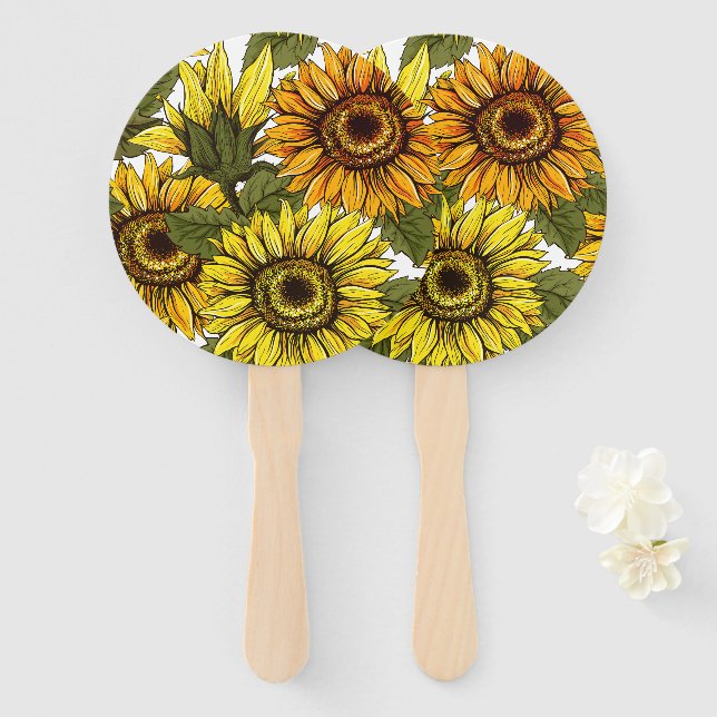 Éventail Tournesol à main (Devant et derrière)