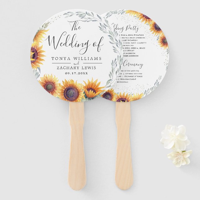 Éventail Tournesol Fleurir | Programme de Mariage (Devant et derrière)