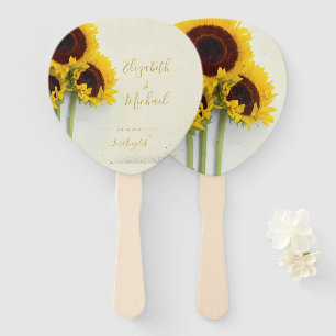 Éventail Tournesol Rustique Floral Mariage couleur or