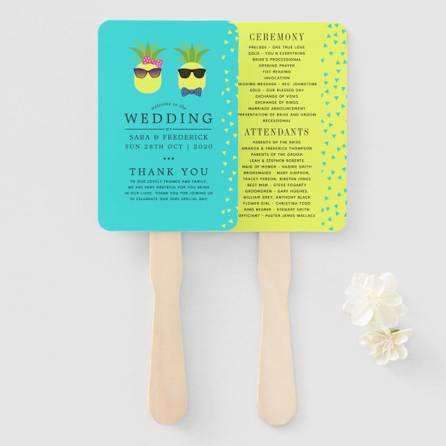 Éventail Tourquoise et citron été Beach Wedding Programme (Devant et derrière)