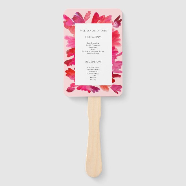 Éventail Toute l'Aquarelle d'amour rose rouge (Devant)