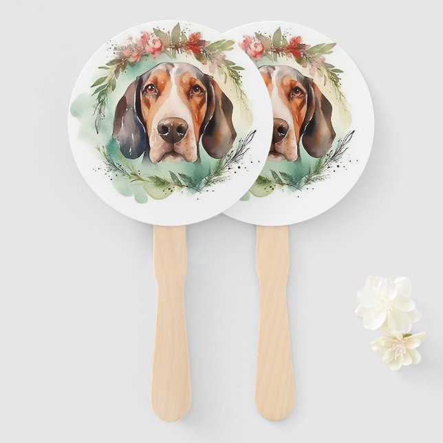 Éventail Treeing Walker Christmas Wreath Festive Pup (Devant et derrière)