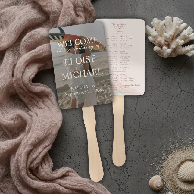 Éventail Tropical Sunset Island Wedding Photo Program Fan (Tropical Sunset Island Wedding Photo Program Fan
)