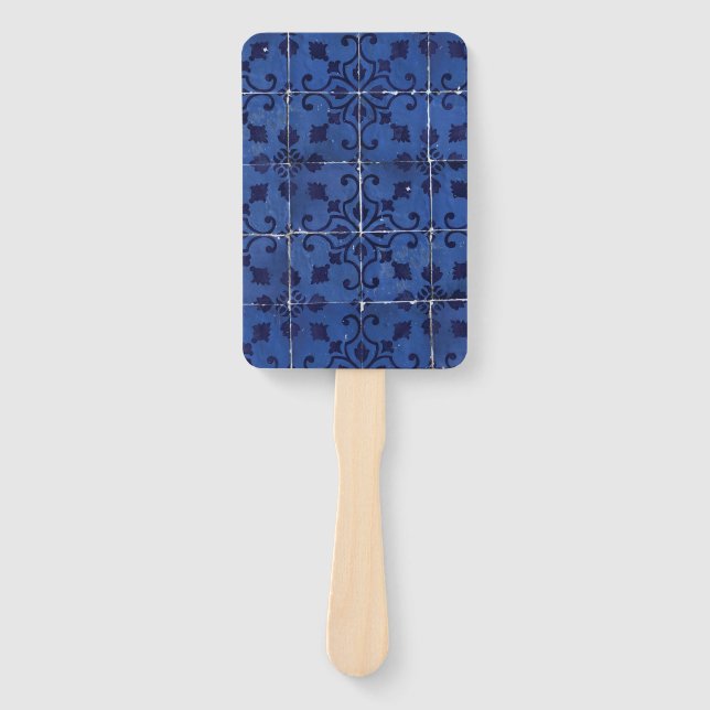 Éventail Tuiles portugaises - Azulejo Blue Floral Leaf Desi (Devant)