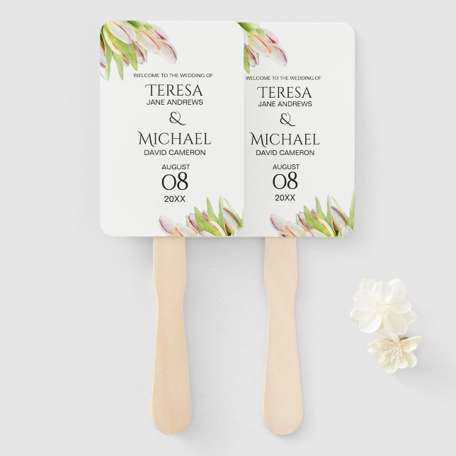 Éventail Tulipes roses - Mariage de jardin personnalisé (Devant et derrière)