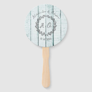 Éventail Turquoise Monogramme Rustique Mariage Favoriser Ve