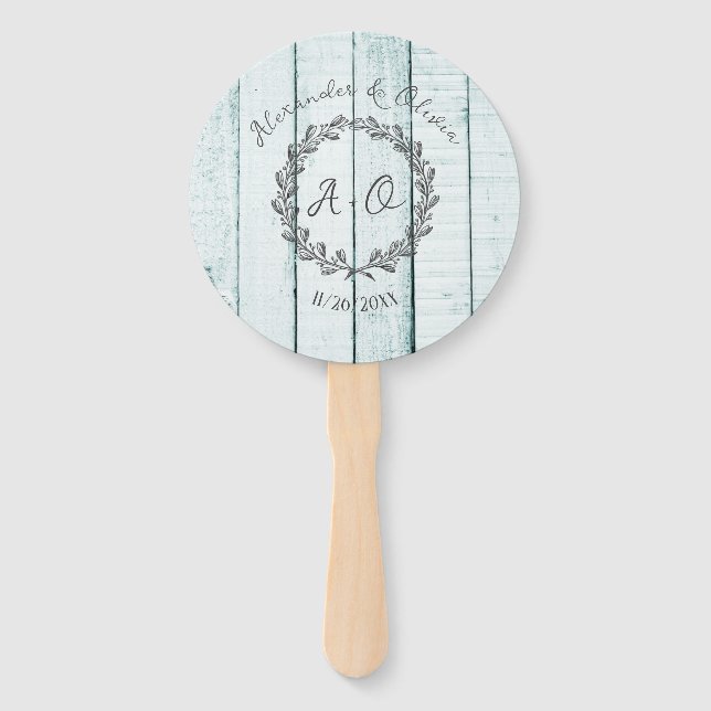 Éventail Turquoise Monogramme Rustique Mariage Favoriser Ve (Devant)