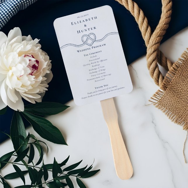 Éventail Tying The Knot Rope Heart White Wedding Programme (Tying The Knot Rope Heart White Wedding Program Hand Fan)