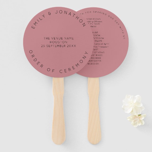 Éventail Typographie simple Dusty Rose Wedding Programme (Devant et derrière)