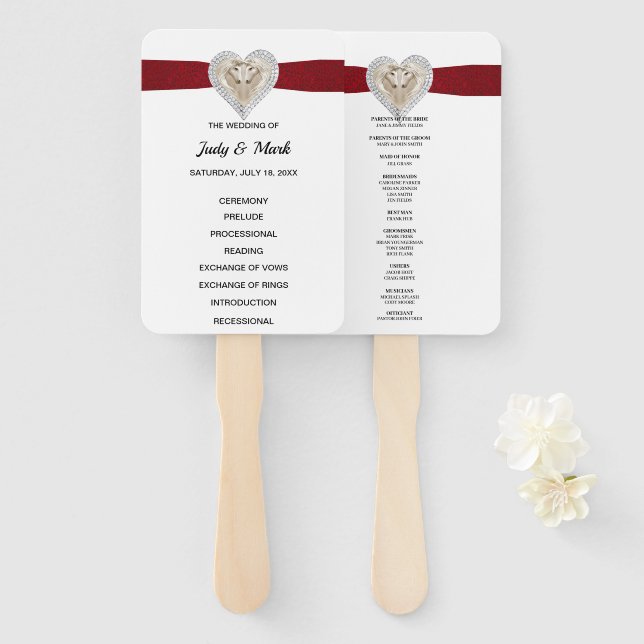 Éventail Unicorn Red Lace Wedding Programme Fans (Devant et derrière)