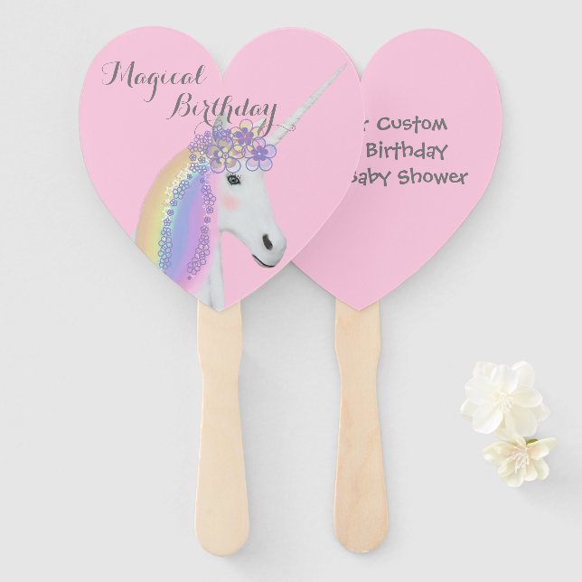 Éventail Unicorne rose Modèle de fête d'anniversaire (Devant et derrière)