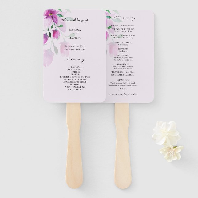 Éventail Uniquité Des Fleurs D'Aquarelle Violet (Devant et derrière)