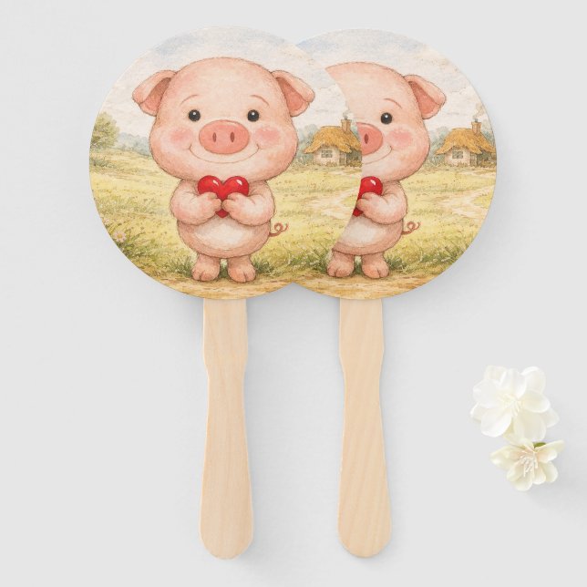 Éventail Valentine Pig (Devant et derrière)