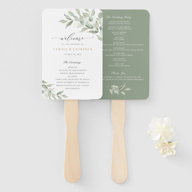 Éventail Végétation Olive Branch Babys Programme de mariage (Devant et derrière)