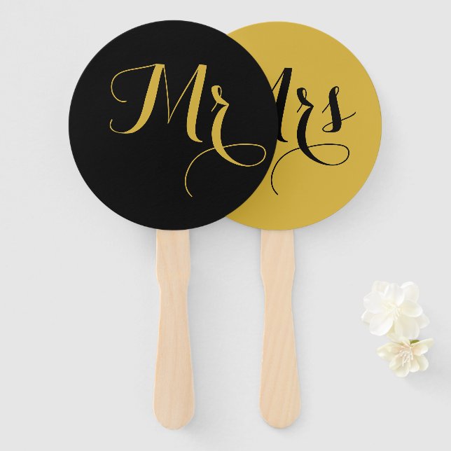 Éventail Ventilateur à main ronde mariage pour M. ou Mme. (Devant et derrière)