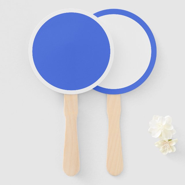 Éventail Ventilateur bleu royal avec rebord blanc - Personn (Devant et derrière)