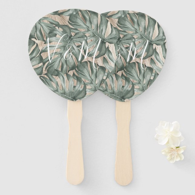 Éventail ventilateur de la main de la feuille de palme trop (Devant et derrière)