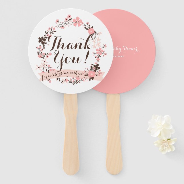 Éventail Ventilateur de Merci de  rose et Brown (Devant et derrière)