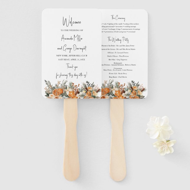 Éventail Ventilateur du programme de mariage Boho Dry agrus (Devant et derrière)