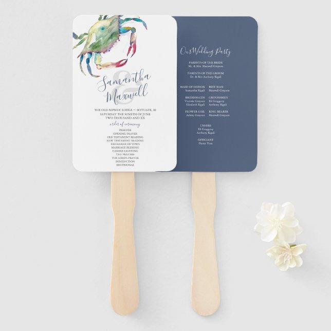 Éventail Ventilateur du programme de mariage de Crab Beach  (Devant et derrière)
