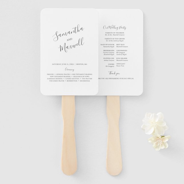 Éventail Ventilateur du programme de mariage de typographie (Devant et derrière)
