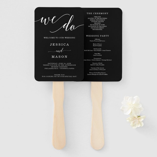 Éventail Ventilateur du programme de mariage d'élégance min (Devant et derrière)