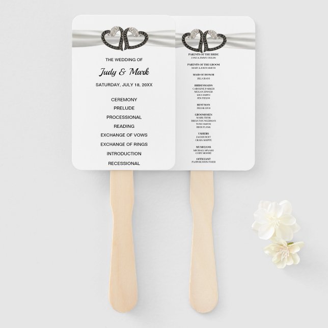 Éventail Ventilateur Du Programme De Mariage Des Coeurs De  (Devant et derrière)