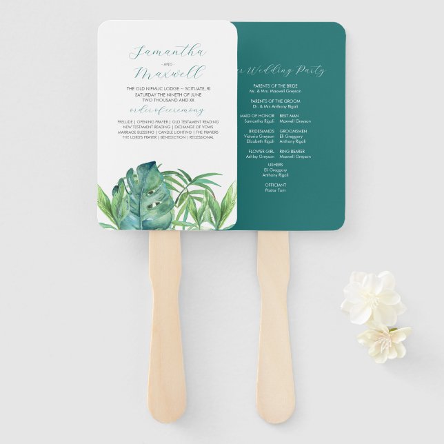 Éventail Ventilateur du programme de mariage des Feuilles b (Devant et derrière)
