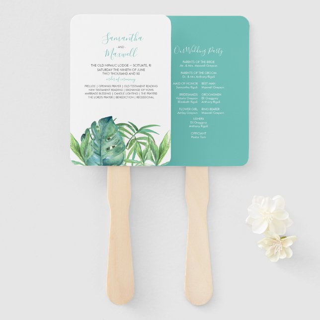 Éventail Ventilateur du programme de mariage des Feuilles b (Devant et derrière)