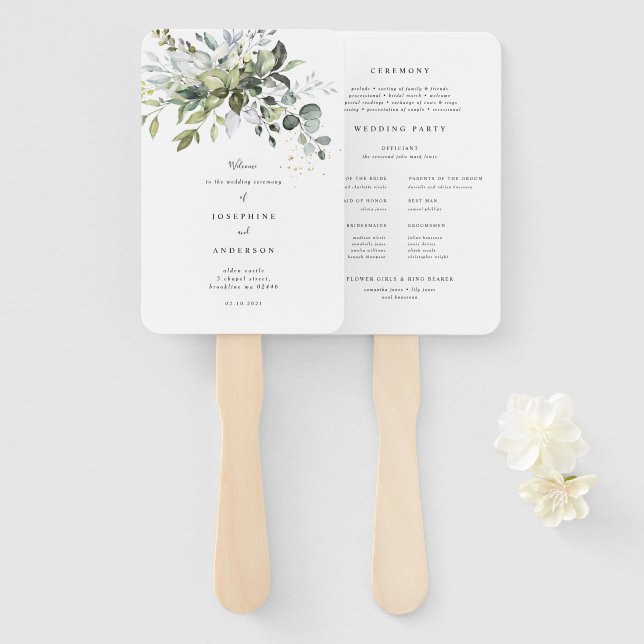 Éventail Ventilateur du programme de mariage Eucalyptus (Devant et derrière)