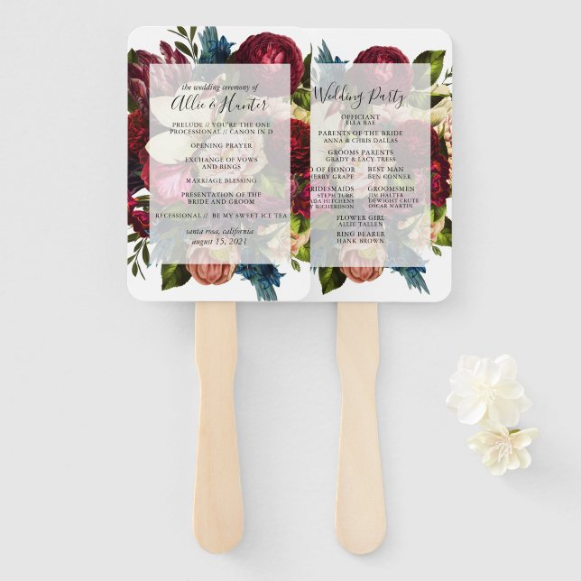 Éventail Ventilateur du programme de mariage floral (Devant et derrière)