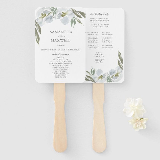 Éventail Ventilateur du programme de mariage floral bleu Du (Devant et derrière)
