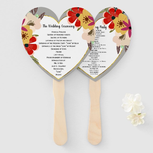 Éventail Ventilateur du programme de mariage floral Boho ro (Devant et derrière)