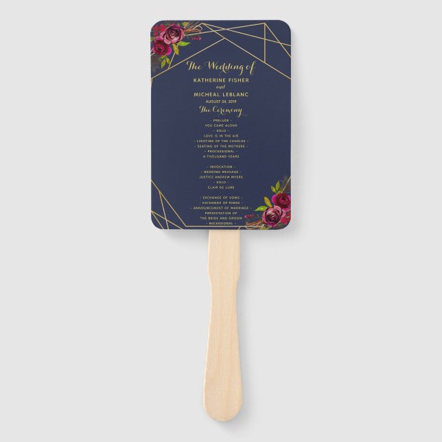 Éventail Ventilateur du programme de mariage floral de Bour (Devant)
