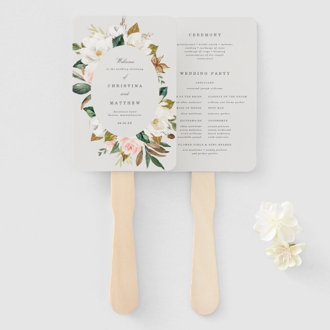 Éventail Ventilateur du programme de mariage Magnolia (Devant et derrière)